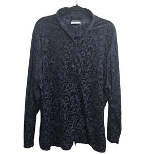 Cabrais Womens Plus Blue Velvet Burn out Sheer Button Up Top SZ 22W Whimsigoth‎
